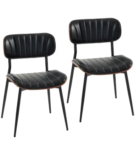 Set de 2 Sillas de Comedor Tapizadas de Piel Sintética con Respaldo Curvo Patas de Metal 49,5x49,5x80 cm Negro y Marrón