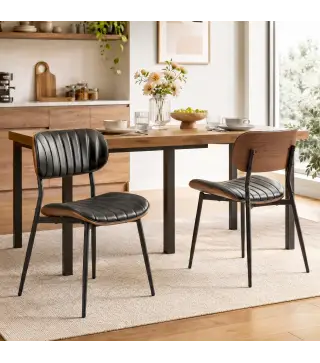 Set de 2 Sillas de Comedor Tapizadas de Piel Sintética con Respaldo Curvo Patas de Metal 49,5x49,5x80 cm Negro y Marrón