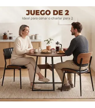 Set de 2 Sillas de Comedor Tapizadas de Piel Sintética con Respaldo Curvo Patas de Metal 49,5x49,5x80 cm Negro y Marrón