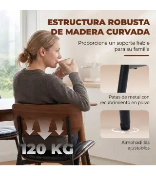 Set de 2 Sillas de Comedor Tapizadas de Piel Sintética con Respaldo Curvo Patas de Metal 49,5x49,5x80 cm Negro y Marrón