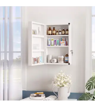 Botiquín de Pared con 6 Compartimentos Cerradura y 2 Llaves para Baño Cocina 40x18x60 cm Blanco