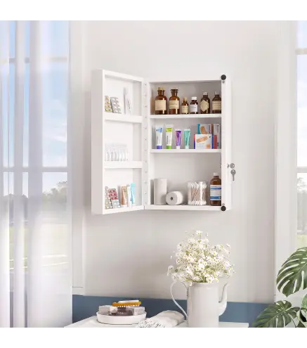 Botiquín de Pared con 6 Compartimentos Cerradura y 2 Llaves para Baño Cocina 40x18x60 cm Blanco
