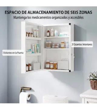 Botiquín de Pared con 6 Compartimentos Cerradura y 2 Llaves para Baño Cocina 40x18x60 cm Blanco