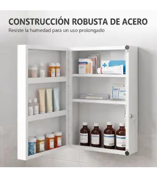 Botiquín de Pared con 6 Compartimentos Cerradura y 2 Llaves para Baño Cocina 40x18x60 cm Blanco