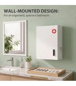 Botiquín de Pared con 6 Compartimentos Cerradura y 2 Llaves para Baño Cocina 40x18x60 cm Blanco