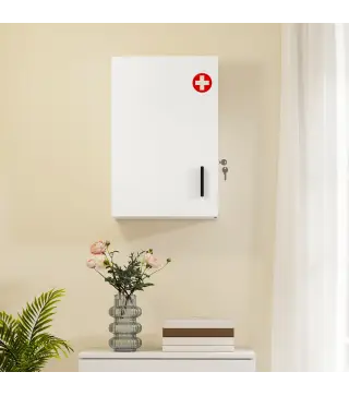 Botiquín de Pared con 6 Compartimentos Cerradura y 2 Llaves para Baño Cocina 40x18x60 cm Blanco