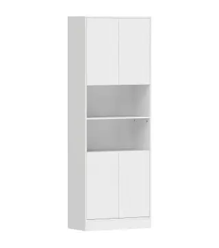 Alacena de Cocina Alta con 4 Puertas con Bisagras de Cierre Suave Estantes Ajustables 2 Compartimentos Abiertos Blanco