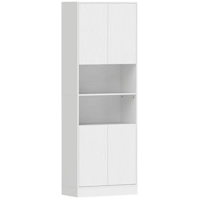 Alacena de Cocina Alta con 4 Puertas con Bisagras de Cierre Suave Estantes Ajustables 2 Compartimentos Abiertos Blanco Alacena de Cocina Alta con 4 Puertas con Bisagras de Cierre Suave Estantes Ajustables 2 Compartimentos Abiertos Blanco
