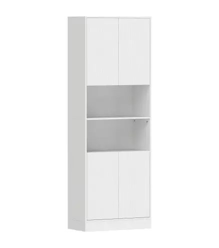 Alacena de Cocina Alta con 4 Puertas con Bisagras de Cierre Suave Estantes Ajustables 2 Compartimentos Abiertos Blanco