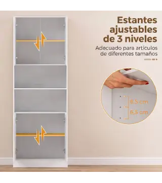 Alacena de Cocina Alta con 4 Puertas con Bisagras de Cierre Suave Estantes Ajustables 2 Compartimentos Abiertos Blanco