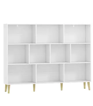 Librería de 3 Niveles con 10 Cubos Patas de Madera Maciza 140x24x107 cm Blanco
