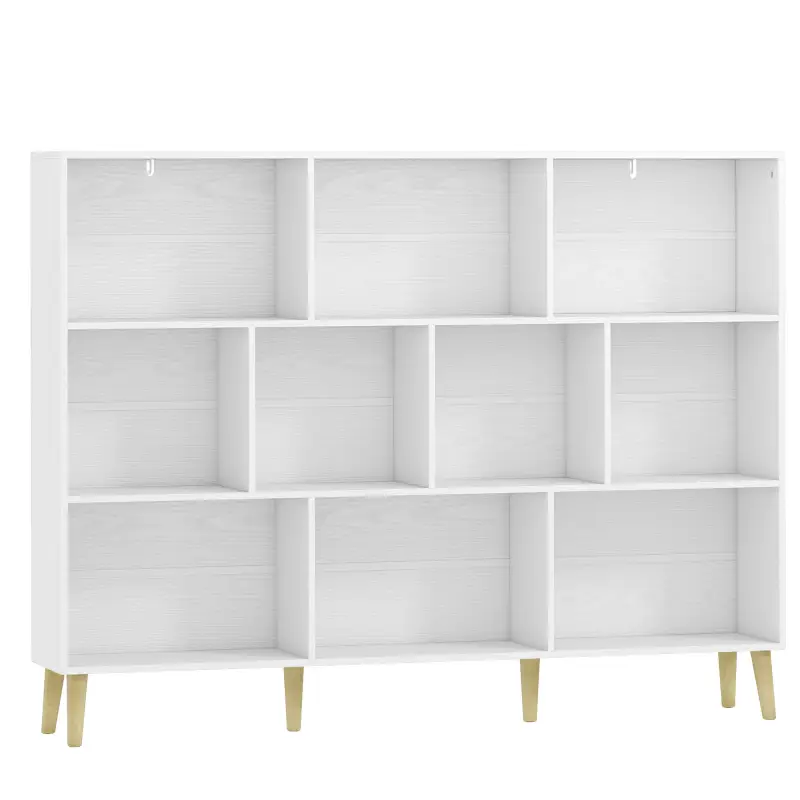 Librería de 3 Niveles con 10 Cubos Patas de Madera Maciza 140x24x107 cm Blanco Librería de 3 Niveles con 10 Cubos Patas de Madera Maciza 140x24x107 cm Blanco