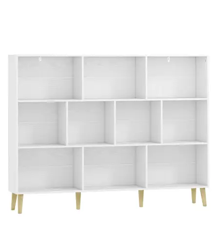 Librería de 3 Niveles con 10 Cubos Patas de Madera Maciza 140x24x107 cm Blanco