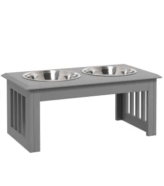 Comedero Elevado para Perros con 2 Cuencos Extraíbles de Acero Inoxidable 58,4x30,5x25,4 cmGris