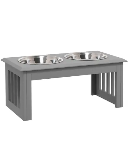 Comedero Elevado para Perros con 2 Cuencos Extraíbles de Acero Inoxidable 58,4x30,5x25,4 cmGris