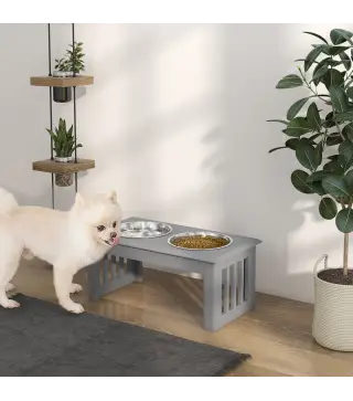 Comedero Elevado para Perros con 2 Cuencos Extraíbles de Acero Inoxidable 58,4x30,5x25,4 cmGris