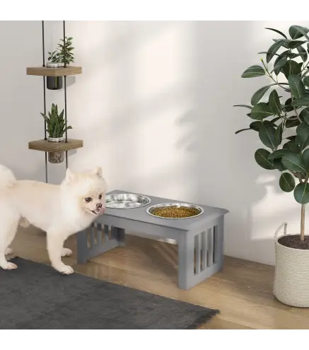 Comedero Elevado para Perros con 2 Cuencos Extraíbles de Acero Inoxidable 58,4x30,5x25,4 cmGris