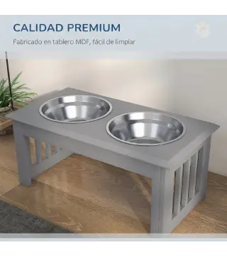 Comedero Elevado para Perros con 2 Cuencos Extraíbles de Acero Inoxidable 58,4x30,5x25,4 cmGris