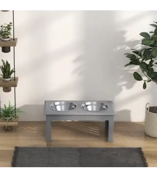 Comedero Elevado para Perros con 2 Cuencos Extraíbles de Acero Inoxidable 58,4x30,5x25,4 cmGris