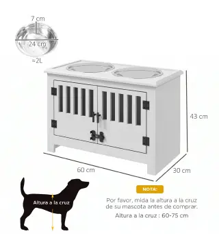 Comedero para Perro Elevado con 2 Cuencos de Acero Inoxidable 2x2 L con Almacenamiento 37 L y 2 Puertas con Pestillos Blanco