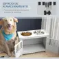 Comedero para Perro Elevado con 2 Cuencos de Acero Inoxidable 2x2 L con Almacenamiento 37 L y 2 Puertas con Pestillos Blanco