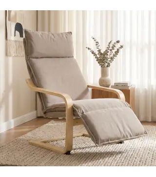 Butaca de Salón Tapizada en Lino con Reposapiés con Balanceo Suave Respaldo Alto Asiento Amplio Marrón Claro