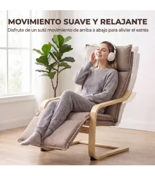 Butaca de Salón Tapizada en Lino con Reposapiés con Balanceo Suave Respaldo Alto Asiento Amplio Marrón Claro