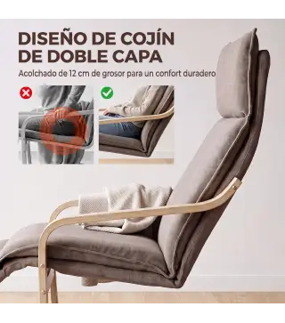 Butaca de Salón Tapizada en Lino con Reposapiés con Balanceo Suave Respaldo Alto Asiento Amplio Marrón Claro