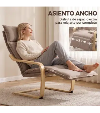 Butaca de Salón Tapizada en Lino con Reposapiés con Balanceo Suave Respaldo Alto Asiento Amplio Marrón Claro