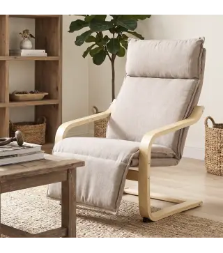 Butaca de Salón Tapizada en Lino con Reposapiés con Balanceo Suave Respaldo Alto Asiento Amplio Marrón Claro