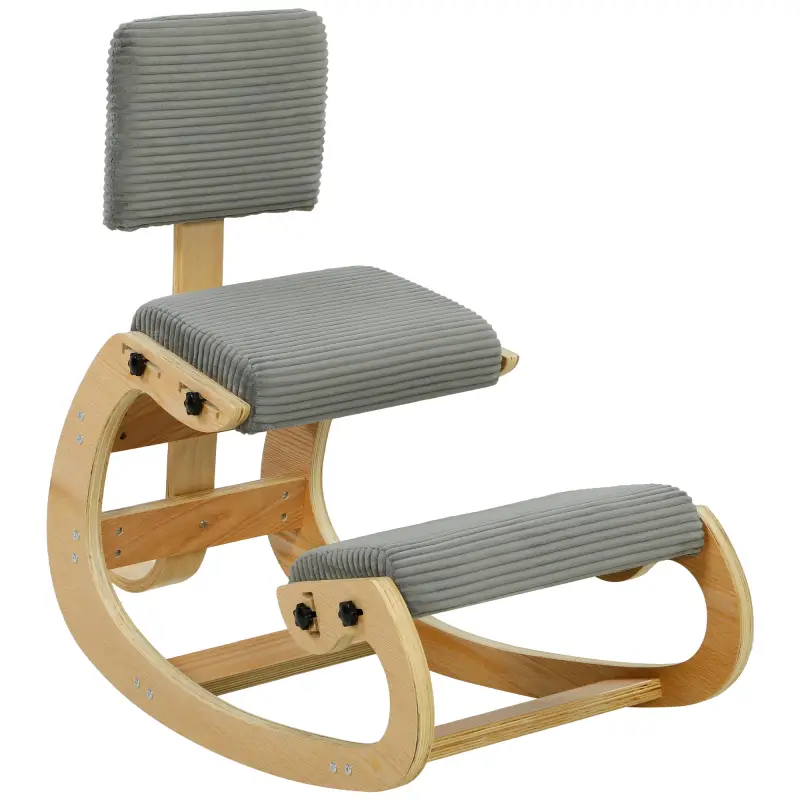 Silla de Rodillas Ergonómica con Respaldo Apoyo para Rodillas y Tapizado de Pana Gris