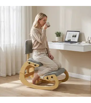 Silla de Rodillas Ergonómica con Respaldo Apoyo para Rodillas y Tapizado de Pana Gris