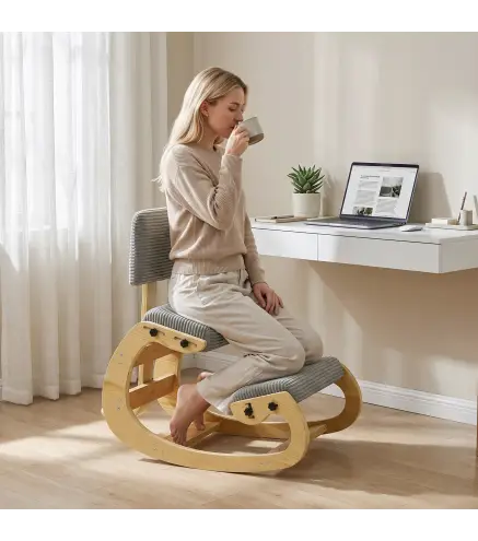 Silla de Rodillas Ergonómica con Respaldo Apoyo para Rodillas y Tapizado de Pana Gris