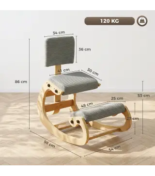Silla de Rodillas Ergonómica con Respaldo Apoyo para Rodillas y Tapizado de Pana Gris