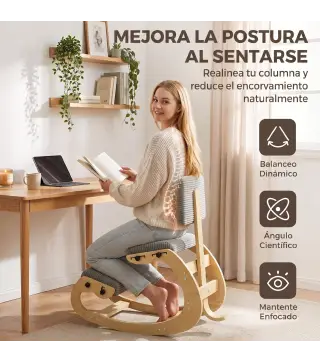 Silla de Rodillas Ergonómica con Respaldo Apoyo para Rodillas y Tapizado de Pana Gris