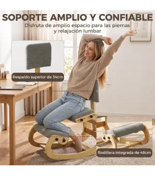Silla de Rodillas Ergonómica con Respaldo Apoyo para Rodillas y Tapizado de Pana Gris