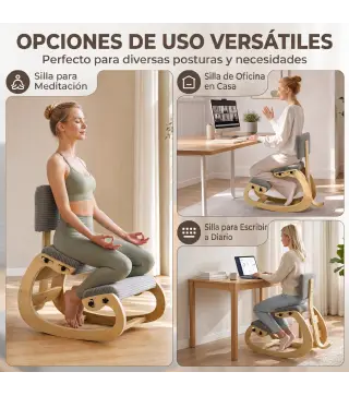 Silla de Rodillas Ergonómica con Respaldo Apoyo para Rodillas y Tapizado de Pana Gris