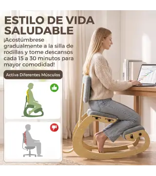 Silla de Rodillas Ergonómica con Respaldo Apoyo para Rodillas y Tapizado de Pana Gris