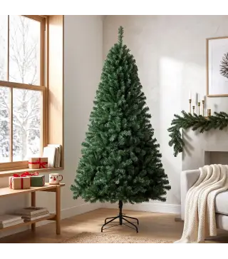 Árbol de Navidad Artificial 200 cm con 1000 Ramas Base Plegable Diseño por Secciones Fácil de Montar Verde