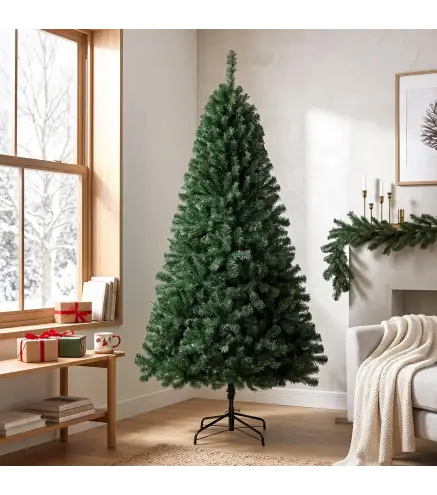 Árbol de Navidad Artificial 200 cm con 1000 Ramas Base Plegable Diseño por Secciones Fácil de Montar Verde
