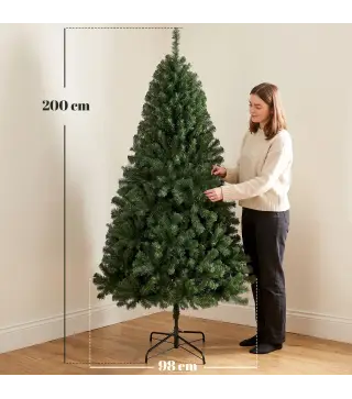 Árbol de Navidad Artificial 200 cm con 1000 Ramas Base Plegable Diseño por Secciones Fácil de Montar Verde