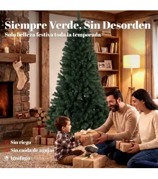 Árbol de Navidad Artificial 200 cm con 1000 Ramas Base Plegable Diseño por Secciones Fácil de Montar Verde