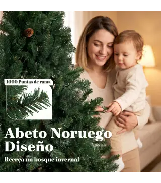Árbol de Navidad Artificial 200 cm con 1000 Ramas Base Plegable Diseño por Secciones Fácil de Montar Verde