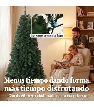 Árbol de Navidad Artificial 200 cm con 1000 Ramas Base Plegable Diseño por Secciones Fácil de Montar Verde