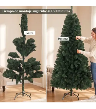 Árbol de Navidad Artificial 200 cm con 1000 Ramas Base Plegable Diseño por Secciones Fácil de Montar Verde