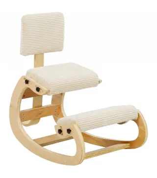 Silla de Rodillas Ergonómica con Respaldo Apoyo para Rodillas y Tapizado de Pana Crema