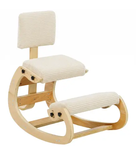 Silla de Rodillas Ergonómica con Respaldo Apoyo para Rodillas y Tapizado de Pana Crema