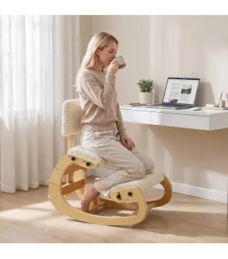 Silla de Rodillas Ergonómica con Respaldo Apoyo para Rodillas y Tapizado de Pana Crema
