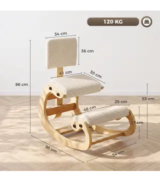 Silla de Rodillas Ergonómica con Respaldo Apoyo para Rodillas y Tapizado de Pana Crema