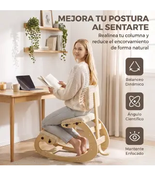 Silla de Rodillas Ergonómica con Respaldo Apoyo para Rodillas y Tapizado de Pana Crema